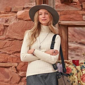 BCBGMaxAzria Beige knit fitted turtleneck sweater